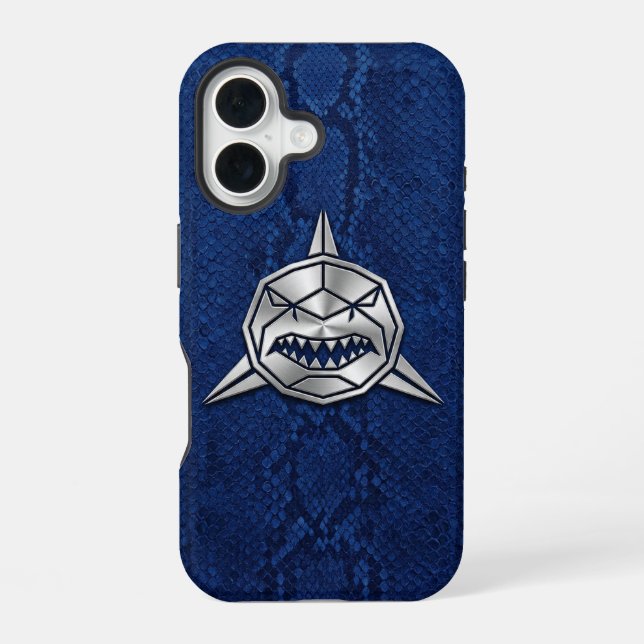 Funda Para iPhone 16 Silver Chrome Geométrico Tiburón Azul Python iPhon (Reverso )