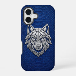 Funda Para iPhone 16 Silver Geometric Wolf Blue Snakeskin iPhone
