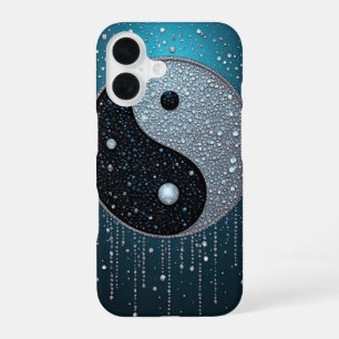 Funda Para iPhone 16 Símbolo Yin Yang con textura espiritual azul oscur