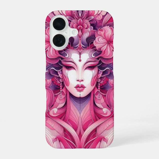 Funda Para iPhone 16 Simétrica abstracta oriental Geisha flores rosas (Reverso )