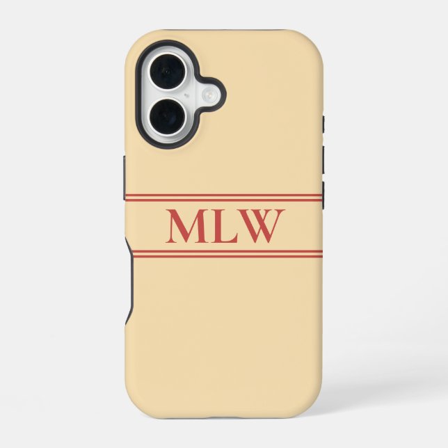 Funda Para iPhone 16 Simple Melocotón y Rojo Monogramado  (Reverso )