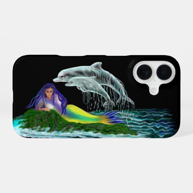 Funda Para iPhone 16 Sirena con delfines (Reverso Horizontal)