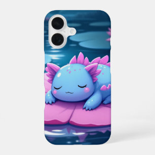 Funda Para iPhone 16 Sleepy Axolotl on Lily Pad Kawaii Case