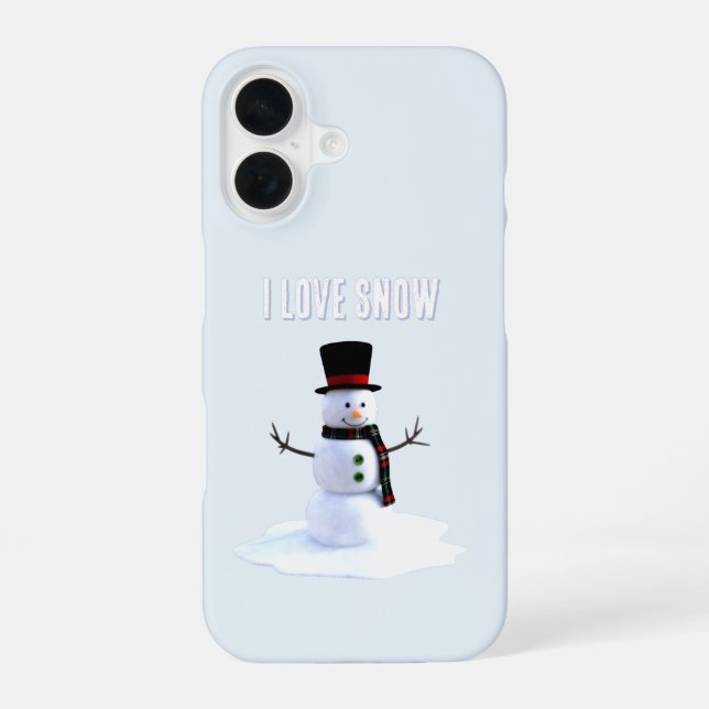 Funda Para iPhone 16 Snowman with hat and scarf. I Love Snow (Reverso )