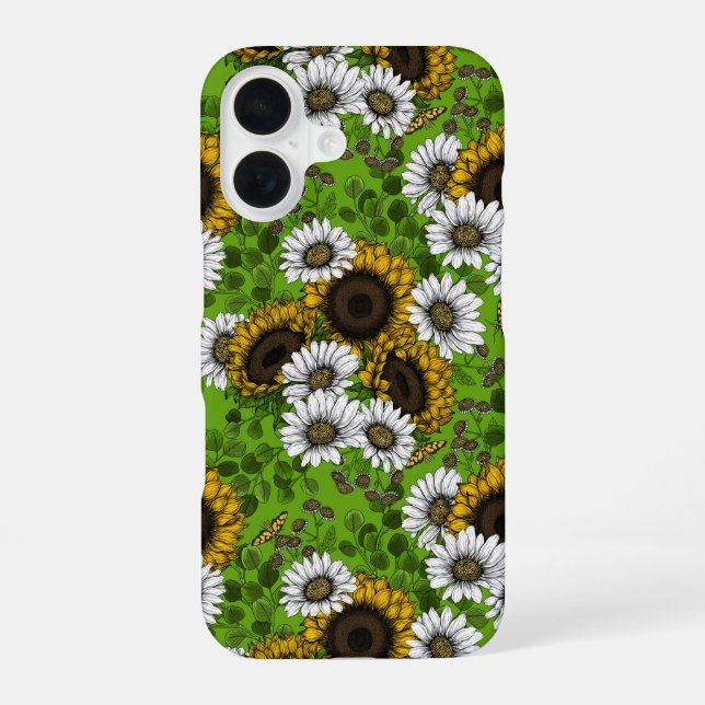 Funda Para iPhone 16 Sombrillas y margaritas, jardín de verano (Reverso )