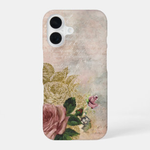 Funda Para iPhone 16 Steampunk Glam Floral Rústica Rosa y Oro Rosa