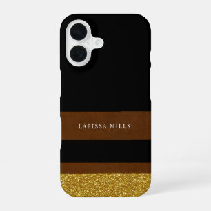 Funda Para iPhone 16 Su Clase Moderna Marrón Dorado Negro