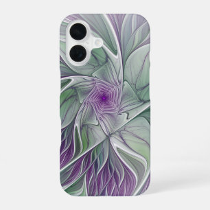 Funda Para iPhone 16 Sueño de flores, abstracto arte fractal verde púrp