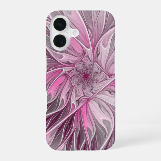 Funda Para iPhone 16 Sueño de flores rosadas fractales, patrón de fanta (Reverso )