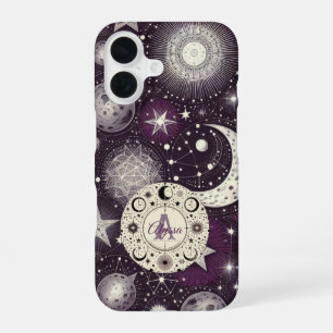 Funda Para iPhone 16 Sueños Celestiales de Púrpura y Blanco: Luna y Est
