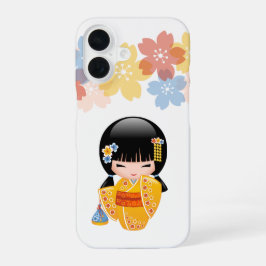 Funda Para iPhone 16 Summer Kokeshi Doll - Yellow Kimono Geisha Girl