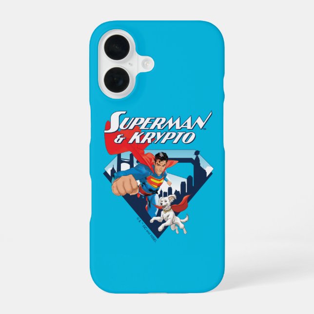 Funda Para iPhone 16 Superman y Krypto Soar (Reverso )