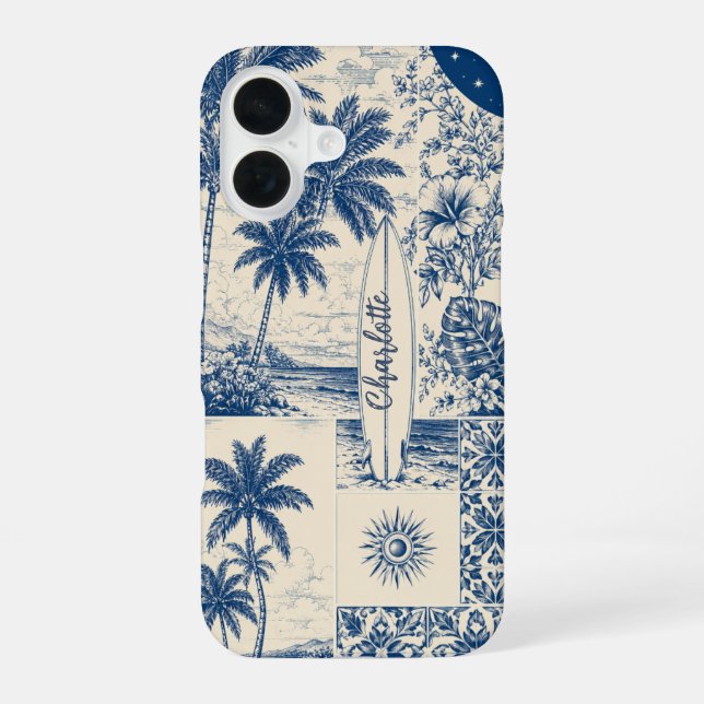 Funda Para iPhone 16 Tablón de Surf Tropical Azul (Reverso )