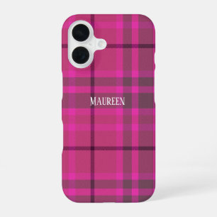 Funda Para iPhone 16 tartán de felpa rosada y morada personalizado