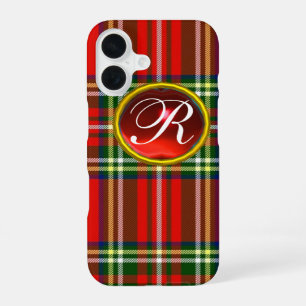 FUNDA PARA iPhone 16 TARTÁN ESCOCIA Y MONOGRAMA DE GEMSTONE RUBY ROJO