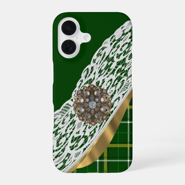Funda Para iPhone 16 Tartan verde a cuadros (Reverso )