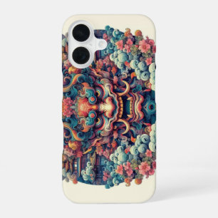 Funda Para iPhone 16 Tatuaje de cara de demonio Oni abstracto simétrico