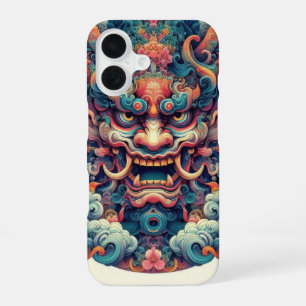 Funda Para iPhone 16 Tatuaje de cara de demonio Oni abstracto simétrico