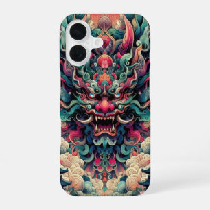 Funda Para iPhone 16 Tatuaje de cara de demonio Oni abstracto simétrico
