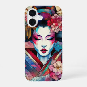 Funda Para iPhone 16 Tatuaje de flores de sakura de Geisha abstracto or