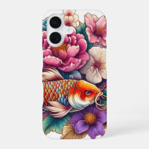 Funda Para iPhone 16 Tatuaje de koi naranja oriental y flor de sakura r