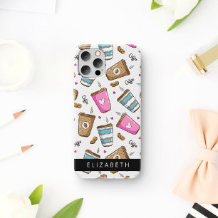 Funda Para iPhone 16 Tazas de café, Granos de café, Corazones, Tu nombr