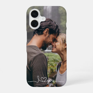 Funda Para iPhone 16 Te Amo en letra blanca con corazón personalizado