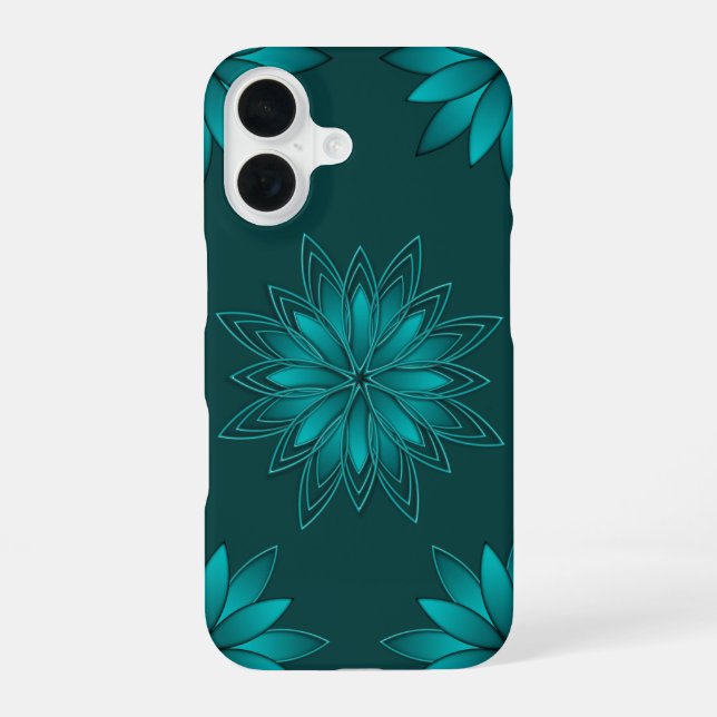 Funda Para iPhone 16 Teal Leaf Mandala Design on Dark Cyan (Reverso )
