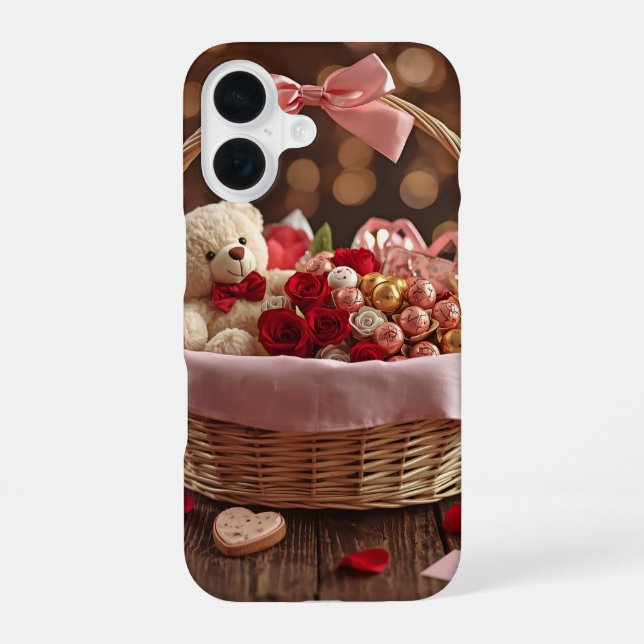 Funda Para iPhone 16 Teddy Rose Basket Romantic Valentine Aesthetic (Reverso )