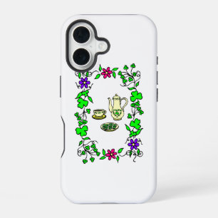 Funda Para iPhone 16 Tema de Set de Té Irlandés Día de San Patricio
