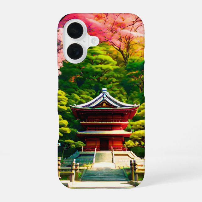 Funda Para iPhone 16 Templo de flor de cerezo (Reverso )