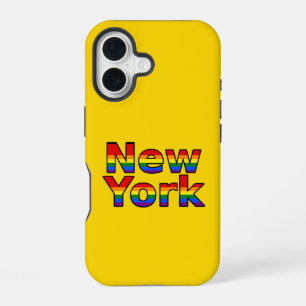 Funda Para iPhone 16 texto del arcoiris LGBT de Nueva York