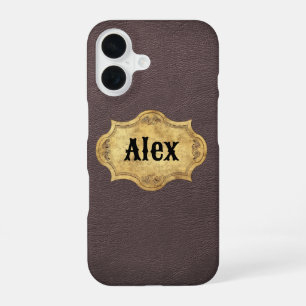 Funda Para iPhone 16 Textura de cuero con insignia grunge