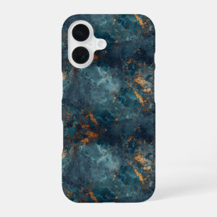 Funda Para iPhone 16 Textura de pintura abstracta azul y dorada