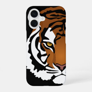 Funda Para iPhone 16 Tigre, gato salvaje sobre negro