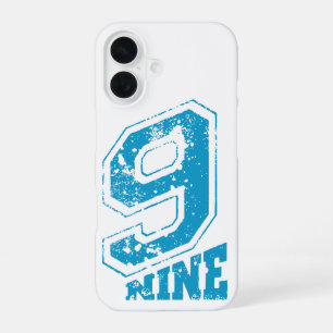 Funda Para iPhone 16 Tipografía Retro Minimalista Número Nueve Azul