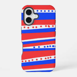 Funda Para iPhone 16 Tiras de Círculos Azules Rojos Festibles