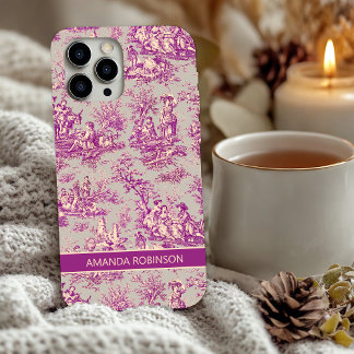 Funda Para iPhone 16 Toile de Jouy gris floral vintage rosa