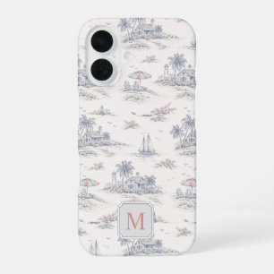 Funda Para iPhone 16 Toile Monograma Tropical Costero Azul Francés
