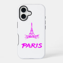 Funda Para iPhone 16 Torre Eiffel Rosa Neon Boceto París