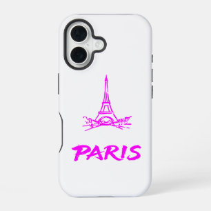 Funda Para iPhone 16 Torre Eiffel Rosa Neon Boceto París