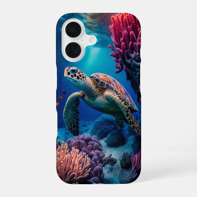 Funda Para iPhone 16 Tortuga feliz (Reverso )