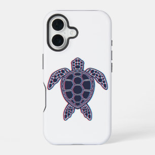 Funda Para iPhone 16 Tortuga Marina Efecto Glitch 3D Anaglifo Rojo y Az