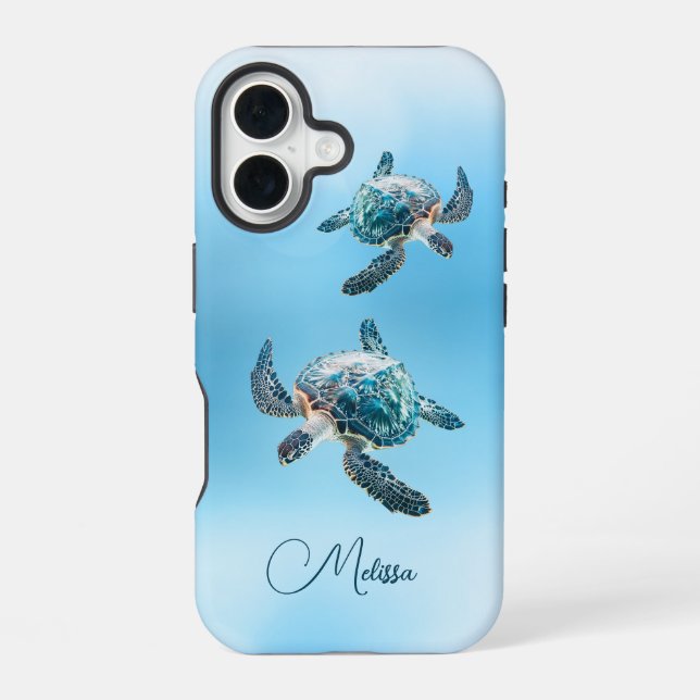 Funda Para iPhone 16 Tortuga Marina Turquesa Brillante | Costera (Reverso )