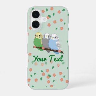 Funda Para iPhone 16 Tres adorables periquitos Flor de cerezo