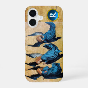 FUNDA PARA iPhone 16 TRES ÁNGELES DE NAVIDAD EN MONOGRAMA DE PERGAMINO 