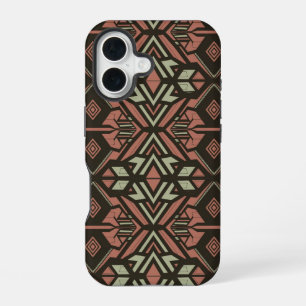 Funda Para iPhone 16 Tribal Vibes – Patrón Azteca Geométrico Terroso