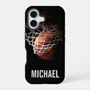 Funda Para iPhone 16 Tu nombre Personalizable de arte de baloncesto