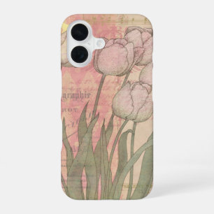 Funda Para iPhone 16 Tulipanes de cosecha en fondo floral