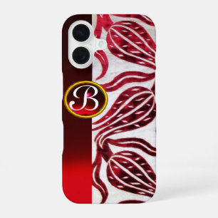 Funda Para iPhone 16 TULIPANES DE TERCIOPELO ROJO DAMASCO Monograma Bur